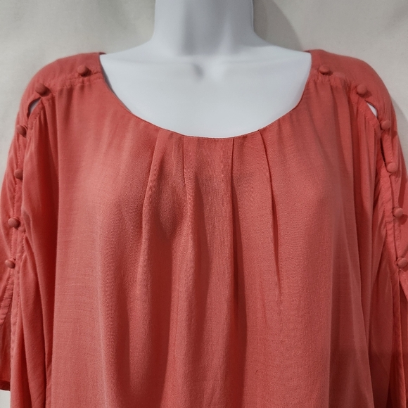 Maeve Women's Flutter Sleeve Top Size XS Coral Button High Low Hem Girlhoodcore - Picture 7 of 7